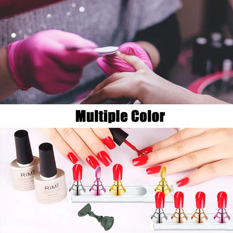 2 Sets Pink Nail Stands For Press On Nails Display With Magnetic Nail Holders, practice clips shown with red nails.