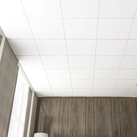 Drop Ceiling Tiles 2x2 Feet, 12-Pack White Premium PVC Panels That Withstand Water and Fire, Reusable No Sag, Easy DIY Cut with Knife or Saw, Covers 48 Sq Ft, Modern Smooth Finish