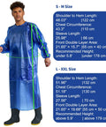 Model wearing Tough As Nails Heavy Duty Chemical Resistant Apron With Sleeves For Oil And Acid, Waterproof PVC, Size S M, Royal Blue