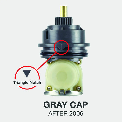 Delta 17 18 Series Faucet Cartridge Replacement For Tub And Shower Durable Plastic Gray No Fuss Install And Long Lasting Performance For Delta Faucets Easy DIY Repair Part with triangle notch and gray cap after 2006.