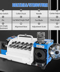 Top Notch Drill Bits Sharpener Machine For 3 To 20mm With 18 Collets, Adjustable Lip Relief And Point Angles, Portable Grinding Tool With CBN SDC Wheel structure and features diagram.