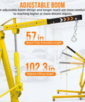 Heavy Duty 4000 Lbs Engine Hoist Featuring Slick Hydraulic Levers And A Fold Flat Boom Frame For Hassle Free Garage Tidying, showing adjustable boom length and lifting height.
