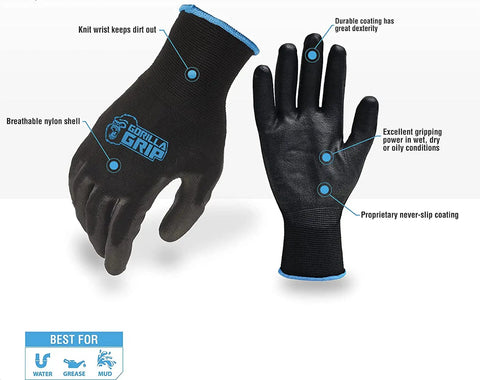 5 Pack Heavy Duty Work Gloves Large Size With Never Slip Grip Nylon Dipped Coating For Max Dexterity And Hand Protection