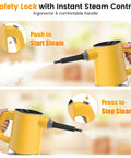1200W Handheld Steam Cleaner Heats Up In Just 10 Seconds with safety lock and ergonomic handle for comfortable steam control.