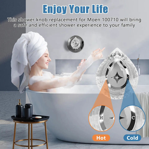 Smiling woman in bathtub with Shower Knob Handle Kit For Posi Temp One Handle Tub And Shower Replacement Easy Install in view