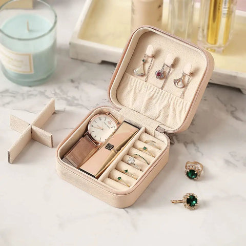 Palm Sized Travel Jewelry Case Pink Mini Portable Jewelry Box For Rings Earrings Pendants Watches Necklaces And Lipstick Organizer Storage Holder Travel Essential
