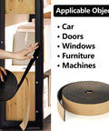 Straight Up Heavy Duty Neoprene Weather Stripping Foam Seal Tape 99 Feet 2 Inch Wide X 1/8 Inch Thick Self Adhesive insulation applied to door with black neoprene roll.