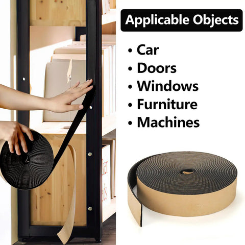 Straight Up Heavy Duty Neoprene Weather Stripping Foam Seal Tape 99 Feet 2 Inch Wide X 1/8 Inch Thick Self Adhesive insulation applied to door with black neoprene roll.