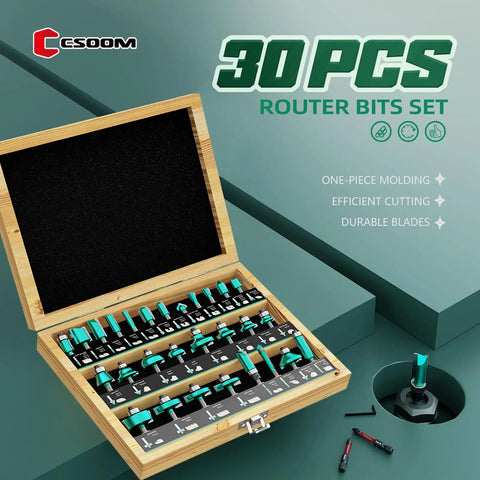 30 Piece Router Bit Set With A Quarter Inch Shank For Top Notch Pro Grade Precision Woodworking Carving And A Smooth Finish in open box