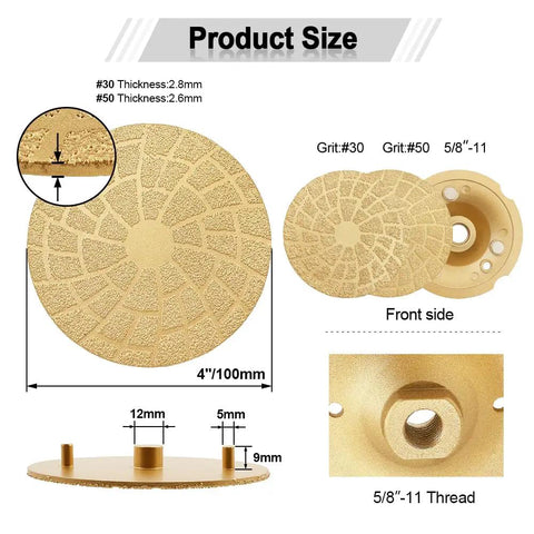 4 Inch Diamond Grinding And Polishing Pads Grit 30 And 50 Aluminum Based Backer For Concrete Granite Marble Stone Shaping Product Size