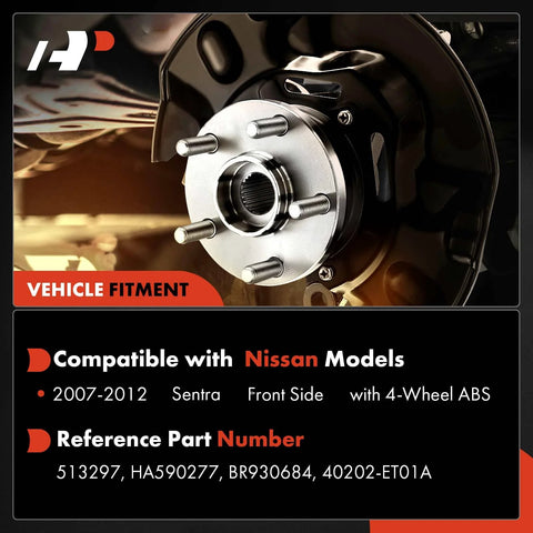 Front Wheel Bearing And Hub Assembly For 2007 2012 Nissan Sentra With Four Lug And Four Wheel ABS Beefed Up Durability