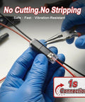 Hands using pliers with 30 Pcs Quick Connect Wire Connectors No Stripping Easy Snap In Double Wire Plug In Connector 18-22 AWG