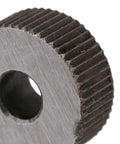 Close-up of a knurling wheel from the Rotating Head Knurling Tool Set With Dual Wheels For Metalworking, heavy-duty steel material.