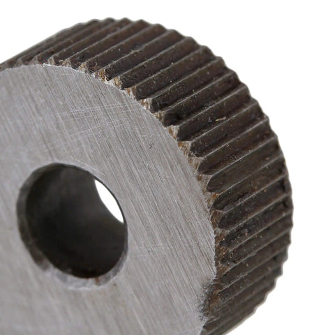 Close-up of a knurling wheel from the Rotating Head Knurling Tool Set With Dual Wheels For Metalworking, heavy-duty steel material.
