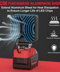 Go To Cordless LED Work Light Flood Beam 3800 Lumen with 5cm thick aluminum shell for heat dissipation and durability