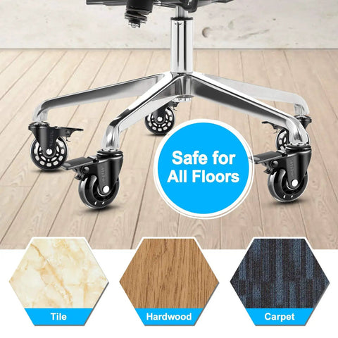 Heavy Duty 2.5 Inch Office Chair Casters With Brake Universal Fit Locking Wheels Includes Screwdriver Safe Roller Wheel Replacement For Hardwood Floors Mats Carpet And Tile Set Of 5 on chair base