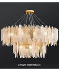 Slick Two Layer Led Chandelier Built With Solid Metal And Frosted Glass Panels, 22 lights, round shape, gold finish, modern design.
