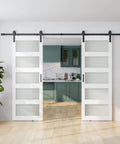 Glass Barn Door Set 60x84 Inches Double 30x84 With Ten Foot Sliding Hardware Kit And Handle Pre Drilled Ready To Assemble