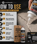 Heavy Duty Water Activated Concrete Crack Filler Fixes Sidewalk And Driveway Gaps Easy Peasy While Blocking Water Damage And Keeping Root Weeds At Bay For A Rock Solid Finish, showing application instructions.