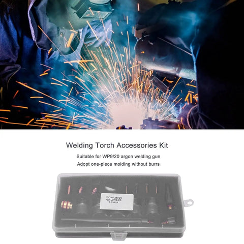 Upgrade Your TIG Game With This Premium WP9 20 Argon Welding Torch Kit showing welding torch kit and sparks.
