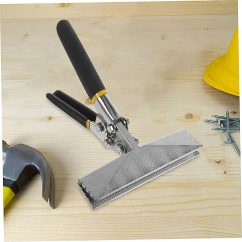 6 Inch Manual Sheet Metal Bender Duckbill Pliers Edge Seamer for bending and flattening metal plates with non-slip handle on wooden surface