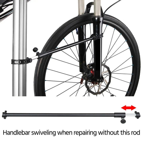 Portable Bike Repair Stand With Adjustable Height Handy Tool Tray And 360 Degree Swivel Clip Holds Up To 66 Lbs rod illustration