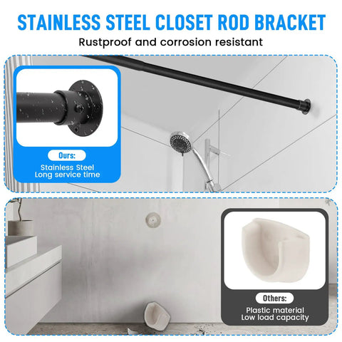 Stainless Steel One And A Quarter Inch Flange Rod Holder End Bracket For Shower Pole And Closet Rod With Screws Matte Black Built To Last Heavy Duty Mount Kit For Bathroom Wardrobe Laundry Room Two Pack Easy Install, shower rod close-up