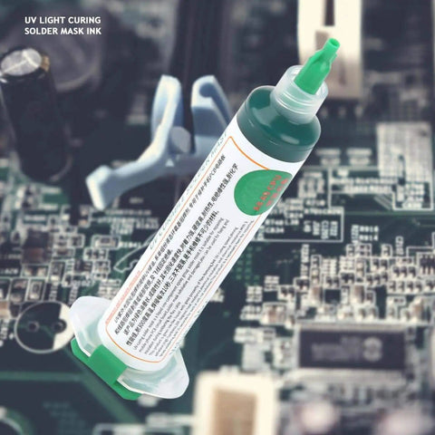 Two Pack UV Solder Mask Ink Set for Electronics on PCB board, green syringe, insulation protection of electronic components