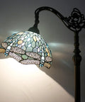 Showpiece Tiffany Style Reading Floor Lamp With Sea Blue Stained Glass And Crystal Bead Dragonfly Shade 64 Inch Tall Antique Bronze Base