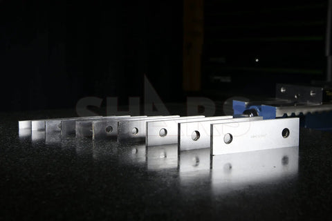 Front view of One Eighth Inch Precision Steel Parallels, 6 Inch Long, 10 Pair Set, Ground And Hardened, stress relieved tool steel.