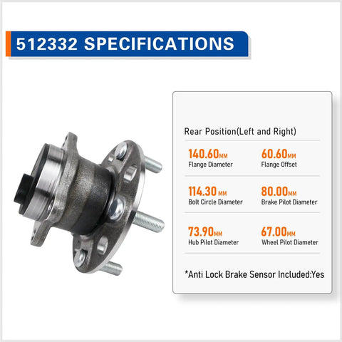 Rear Wheel Bearing And Hub Assembly For Your Ride 5 Lug With ABS Fits 2007 2016 Jeep Compass Patriot 2011 2014 Chrysler 200 specifications chart