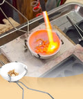 Top Shelf Graphite Crucible Set For Melting Metal includes a white clay pot in use, heated with a torch for metal casting.