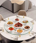 Round Tempered Glass Spin Turntable For Dining Tables With Durable Aluminum Bearing Perfect For Shareable Appetizers Dishes Cakes