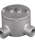 Rugged Heavy Hitter GRL150 Explosion Proof Conduit Outlet Box Featuring Dual 1 1/2 Inch Hubs with malleable iron build.