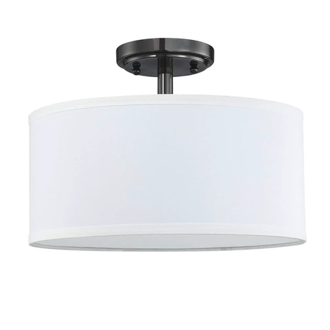 Fabric Drum Shade Ceiling Light With PS Diffuser Semi Flush Mount Fixture Off White Fabric Shade For Bar Dining Room Hallway Living Room Antique Nickel Finish 12 Inch Ultra Cozy Ambient Light.