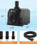 Submersible Water Pump for Aquarium and Pond, Adjustable Flow Control, 400 GPH, 25W, Energy Efficient and Quiet with nozzles
