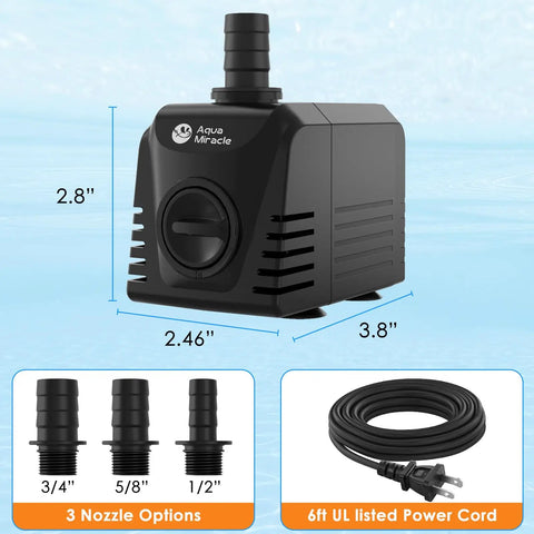 Submersible Water Pump for Aquarium and Pond, Adjustable Flow Control, 400 GPH, 25W, Energy Efficient and Quiet with nozzles