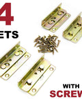 Heavy Duty Bed Rail Brackets Full Set Of 4, Rust Proof No Mortise Frame Connectors For Wood Beds, Universal Headboard Footboard Hardware Kit With Installation Screws Ready To Go. Set of 4 brackets with screws shown.
