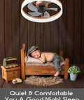 Low Profile Ceiling Fan With Light Remote, Semi Flush Mount, 5 Invisible Blades, Dimmable LED, above sleeping child in room