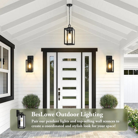 Slick Modern Outdoor Pendant Light, Top Notch Hanging Lantern For Front Porch And Entryway With Heavy Duty Weatherproof Build In Matte Black Finish.