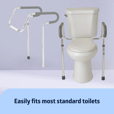 Adjustable Toilet Safety Rail For Medical Patients And Care Facilities Rock Solid Mount Fits Standard Or Elevated Seats Height Range 26 To 31 Inches Hospital Grade Support For Hospitals And Nursing Homes shown on standard toilet