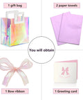 Holographic Gift Bags With Handles And Tissue Paper Sheets Included, 1 iridescent bag, 2 tissues, ribbon, card