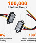 Beefy 12V To 5V Buck Converter Module For Cars And Motorcycles, 25W 5A Step Down Regulator with wiring, 2 Pack Kit Included.