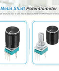 10 Pack RK097N B50K Sealed Rotary Potentiometer with 15mm Knurled Shaft and 15x17mm Black Metal Knob, Vertical Mount