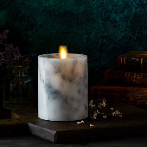 Cozy Marble LED Candle With Realistic Moving Flame Battery Operated And Unscented Remote Ready Not Included Safe Home Decor Glow