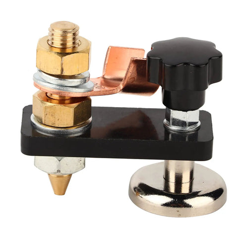 Heavy Duty Welding Magnetic Ground Clamp With 02 Inch Brass Connector And Thick Insulation close-up showing brass connector and strong magnet base.