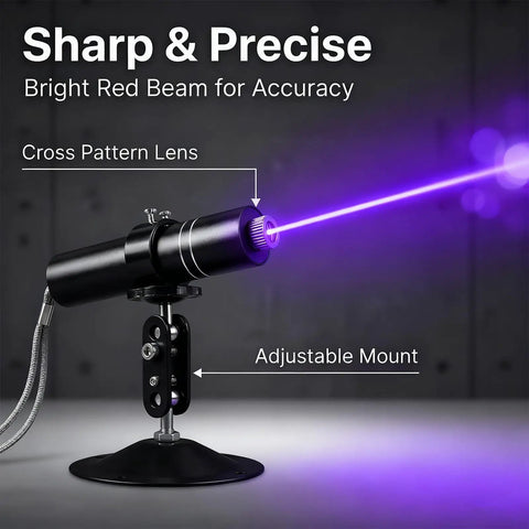 Close-up of Three Head Purple Laser Level With 2M Charger And 405nm Cross And Linear Laser Generator with adjustable mount and lens