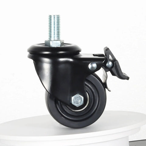 Heavy Duty M16x30mm Stem Casters With Low Gravity Center Swivel Action for Industry and Workbenches Set of 4 3000 Lb Capacity 3 Inch Nylon Wheels With 2 Brakes and 2 Without Brakes close-up