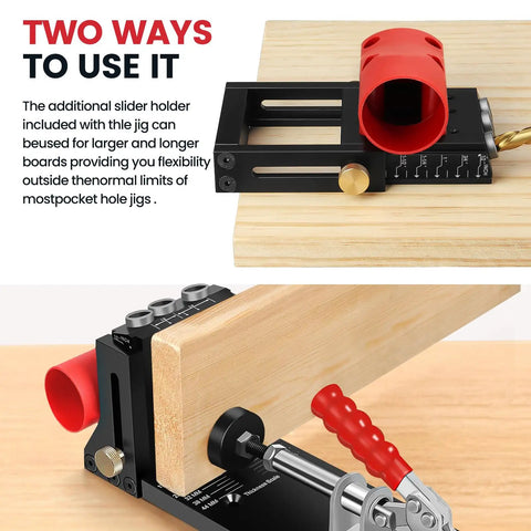 Pro Grade Pocket Hole Jig System With Portable Base Adjustable Metal Pocket Screw Jig And Top Notch Professional Drill Guide Kit XK4 in use