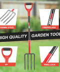 Sturdy 4 Tine Heavy Duty Pitchfork With Fiberglass Handle For Gardening And Farm Work Long 43 Inches Digging Fork Ideal For Hay Potatoes